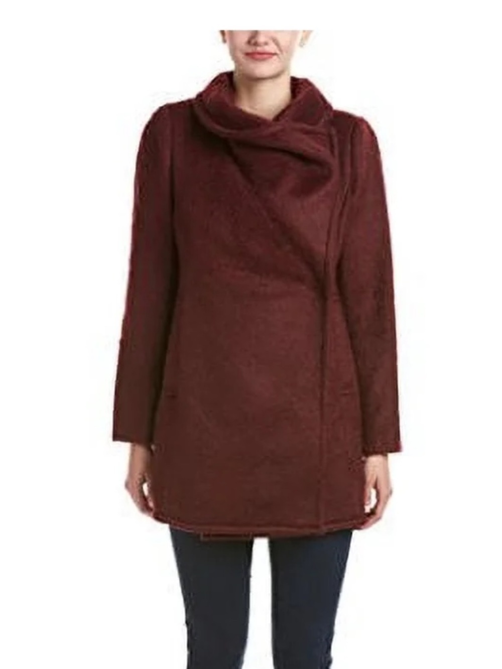 Badgley Mischka Deep Burgundy Textured Wool Coat